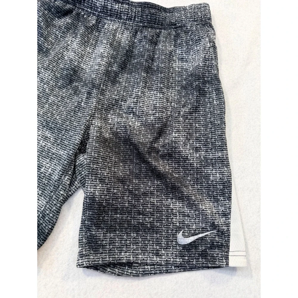 Nike Mens Monogram Logo Athletic Shorts Black Grey White Elastic Waist Size XL